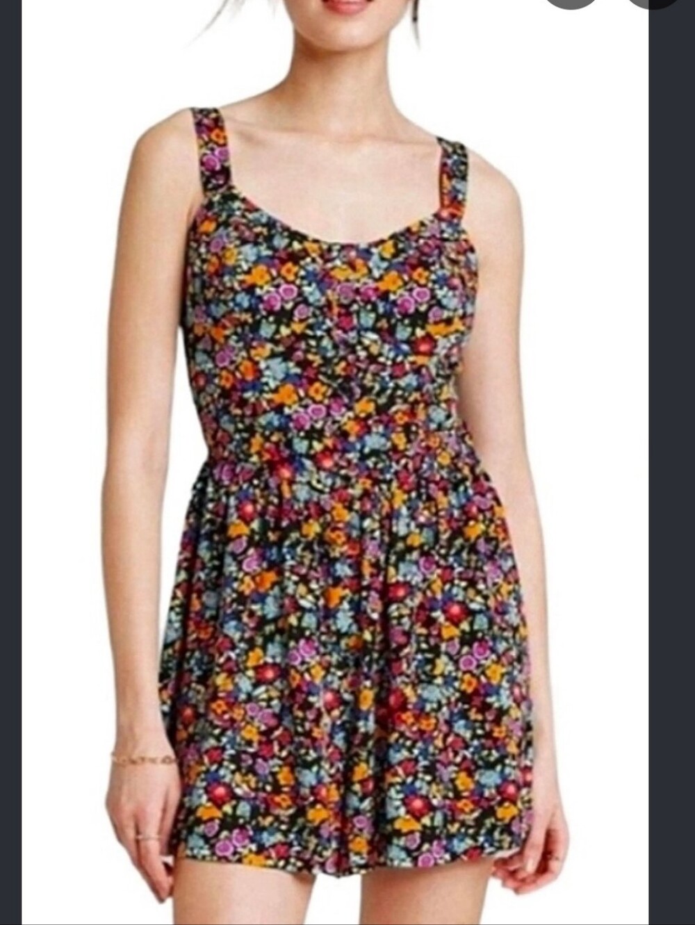 Wild Fable Floral Strappy Romper - Black with Multicolor Flowers